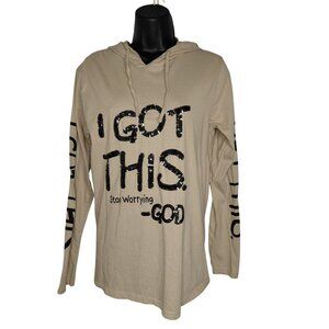 Sequin Lettering Beige Hoodie "I Got This" Long Sleeve Top By On Fire XL